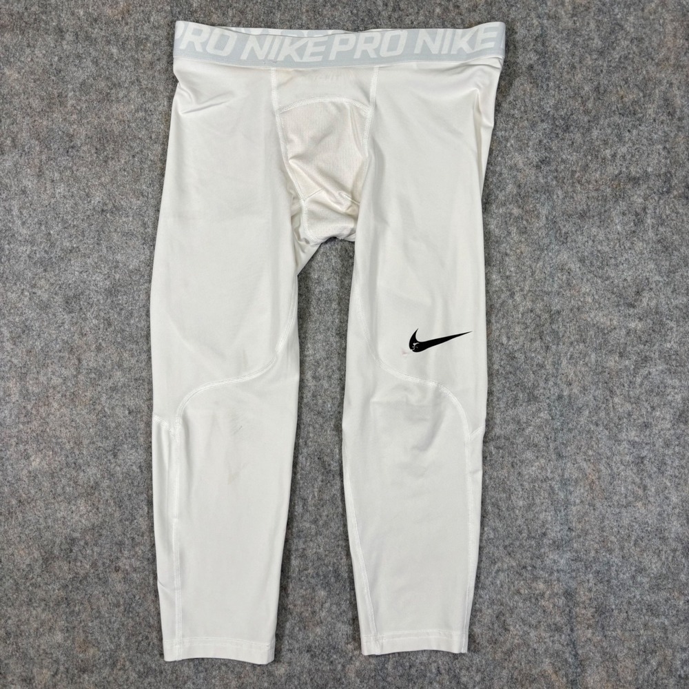 Nike Pro Compression Tights White Swoosh Athletic Training Mens M 838055-100